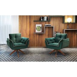 Poltrona Decorativa Opala Giratória Tecido Veludo Cor Verde - 2