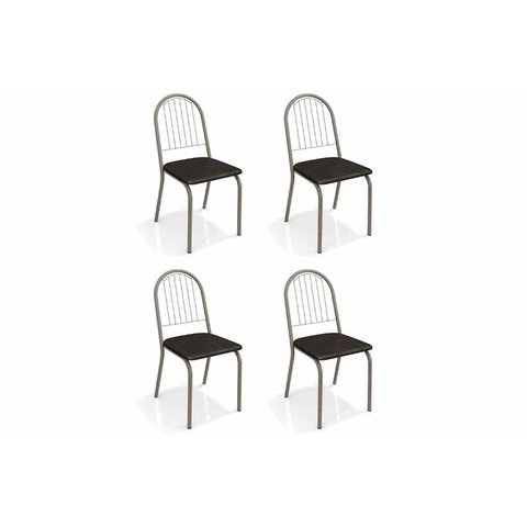 Kit 4 Cadeiras de Cozinha Noruega 4C077 4 Un Níquel/Courano Preto - Kappesberg