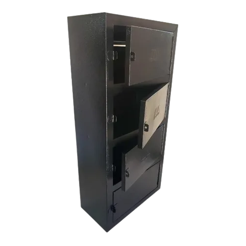 Caixa Correio Detrás Chapa Aço Preta e Cadeado 4 Módulos