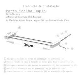 Porta Toalha Duplo 30cm Aço Inox Escovado Alto Padrão 347VIP - 4