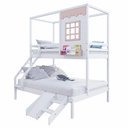 Ver imagem 2 de Beliche Casinha Reta Casal/ Solteiro com Escorregador Madeira Maciça Branco/ Rosa Housin