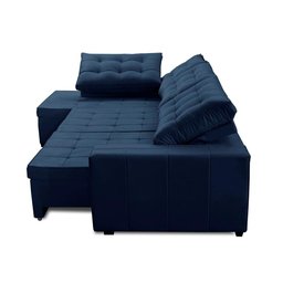 Sofá de Canto Retrátil e Reclinável com Molas 3,00x2,00 Le Jacke Suede Azul Madelina Decor - 3