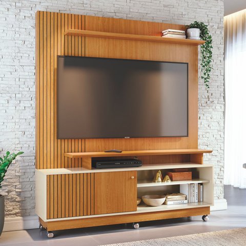 Rack Painel de Tv Frisado com Rodizios Ares 160cm Eras 954 Madetec