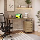 Ver imagem 2 de Kit 2PÇS para Escritório Mesa Industrial Gaveteiro 4 Gavetas Placa e Ponto Marrom Home Office