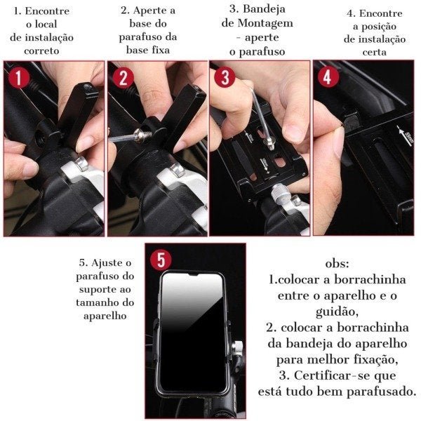 Suporte universal GPS/Celular para Moto/Bike em Alumínio Suporte Mania ajustável - unico - Preto - 4