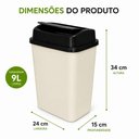 Ver mais imagens de Lixeira Branca Preta Multiuso 9L Tampa Basculante Vai Vem Cesto Lixo Retangular 9 Litros Plastica Co