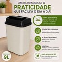 Ver imagem 3 de Lixeira Branca Preta Multiuso 9L Tampa Basculante Vai Vem Cesto Lixo Retangular 9 Litros Plastica Co