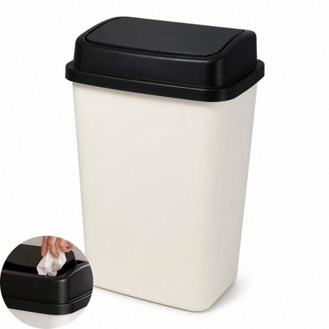 Lixeira Branca Preta Multiuso 9L Tampa Basculante Vai Vem Cesto Lixo Retangular 9 Litros Plastica Co