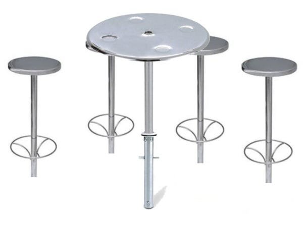 Mesa com 4 Banquetas Bancos Para Piscina de Vinil Azulejo Alvenaria Fibra Bar molhado Aco Inox - 1