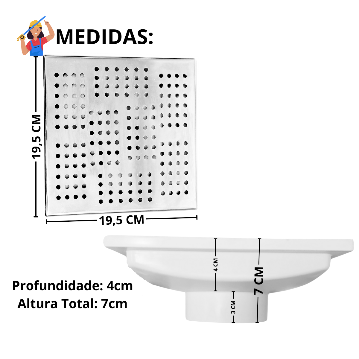 Ralo Quintal 20x20 Inox Espelhado Coletor Branco Saída 100mm - 2