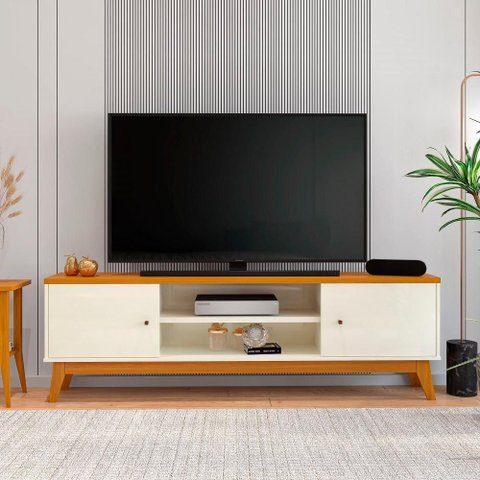 Rack para Tv até 75 Polegadas 2 Portas Stella 180cm - Via Nossa - Off White e Cedro