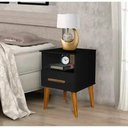 Ver imagem 2 de Mesa de Cabeceira Retrô 01 Gaveta - Nicho Pérola Preto Romar