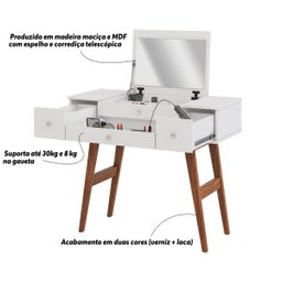Penteadeira Decorativa com Espelho Bulma Branco/Imbuia - Gran Belo - 3