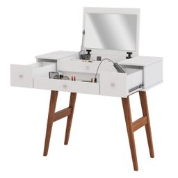 Penteadeira Decorativa com Espelho Bulma Branco/Imbuia - Gran Belo - 7