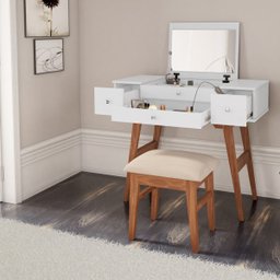 Penteadeira Decorativa com Espelho Bulma Branco/Imbuia - Gran Belo - 5