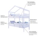Ver imagem 4 de Beliche Solteiro Casinha com Grade Proteção Madeira Maciça Branco Megamobilia