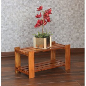 Mesa de Centro 60 x 30 cm Madeira de Demolição Ripada Natural