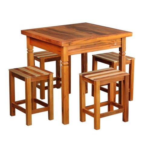Conjunto Mesa de Jantar Ripada 1m 4 Banquetas Rústica Madeira Maciça Natural Mhm