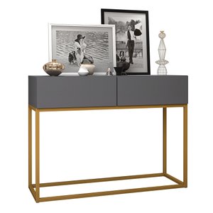 Aparador Buffet Estilo Industrial 2 Gavetas Cinza com Dourado