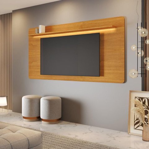 Painel para TV Cristal até 70 200cm MDF MDP com LED Amadeirado Cinamomo JCM Movelaria