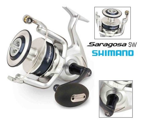 Molinete Shimano Saragosa 8000 SW Drag 12 Kg Rec 5.6:1 - Prateado e preto - 1
