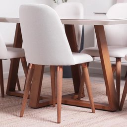 Conjunto de Jantar Mesa Retangular com Vidro Bennett 4 Cadeiras New Drop - Natural C/ Bege - 4