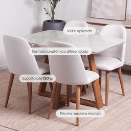 Conjunto de Jantar Mesa Retangular com Vidro Bennett 4 Cadeiras New Drop - Natural C/ Bege - 2