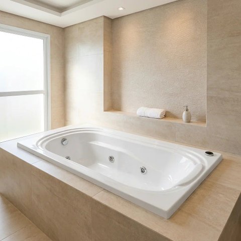 Banheira de Hidromassagem Individual Gold Line Ouro Fino 150x80cm em Acrílico Branco 220V