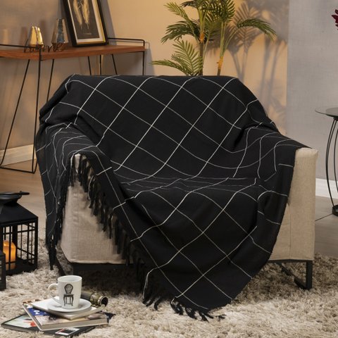 Manta Para Sofá Grid Off Preto/White - 140x150cm