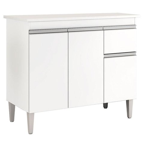 Balcão de Cozinha Tatiane com Tampo 100cm Branco Brilho - Ajl