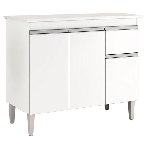 Balcão de Cozinha Tatiane com Tampo 100cm Branco Brilho - AJL