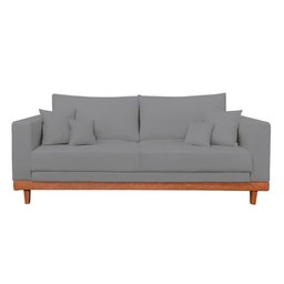 Sofá Living 2 Lugares Linho Resistente Madeira + Almofadas Grafite - 2