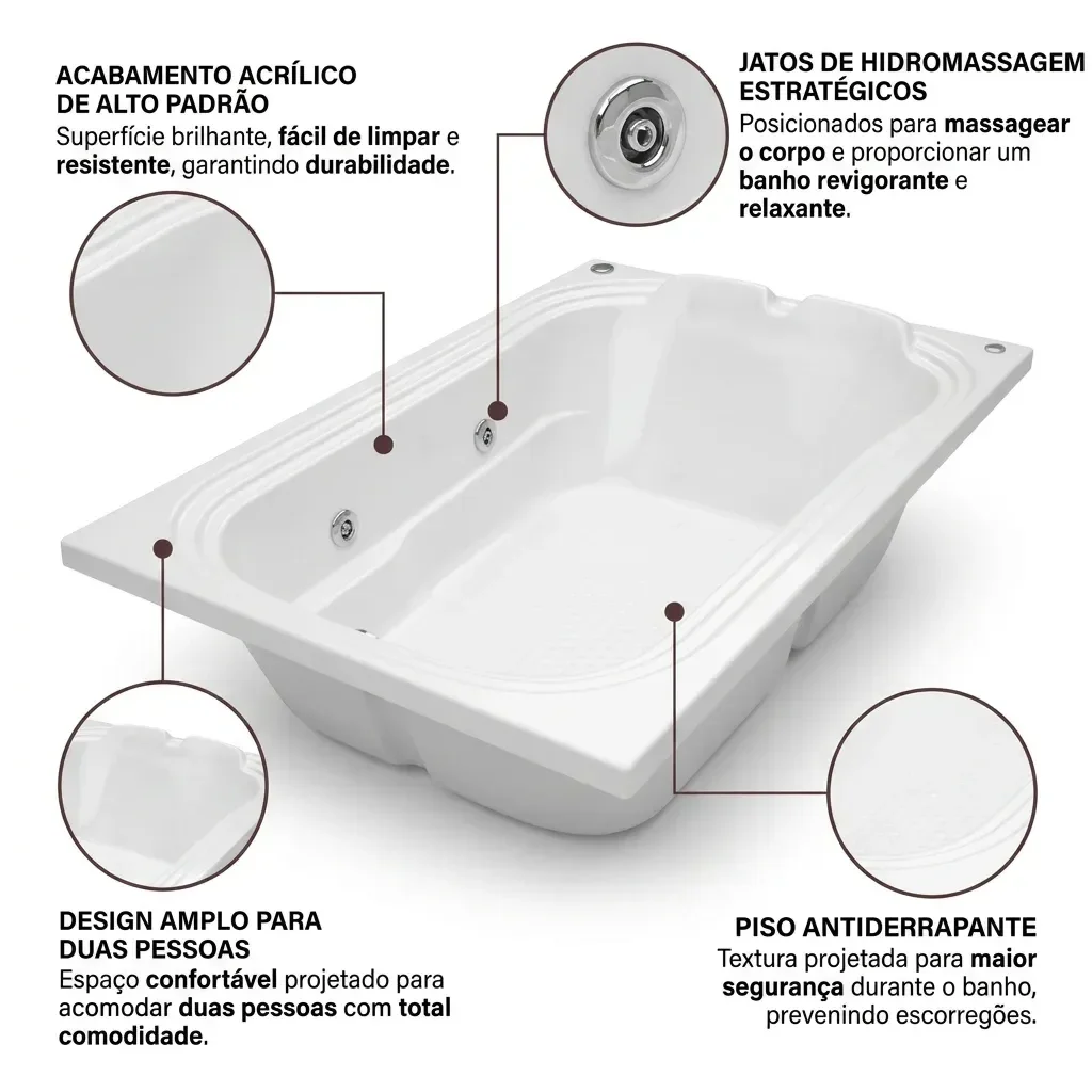 Ver imagem 5 de Banheira de Hidromassagem Dupla Gold Line Ouro Fino 150x110cm em Acrílico Branco 220V