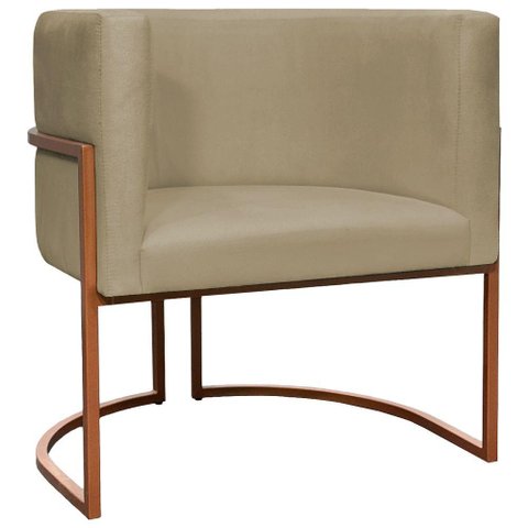 Poltrona Decorativa Recepção Luna Suede Cores Base de Ferro Bronze - Nude, Suede