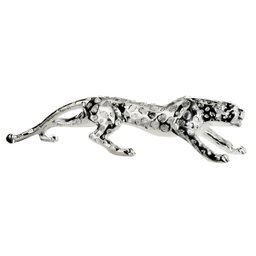 Escultura De Uma Onça Na Cor Prata, Em Material Poliresina - 1