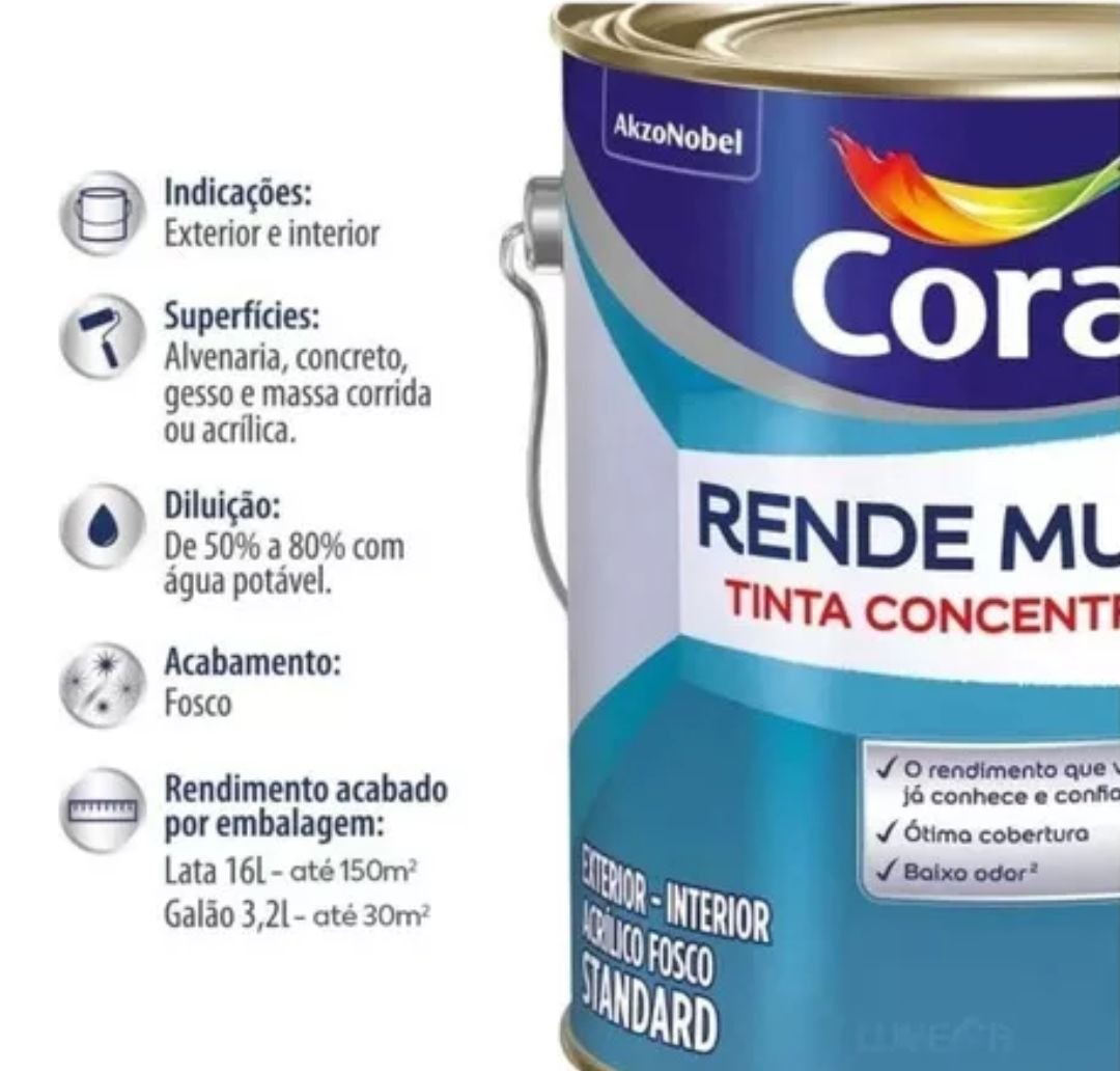 Coral Rende Muito Branco 18l e 16l Coral Rende Muito Tinta Concentrada Acabamento Fosco Branco Neve - 2