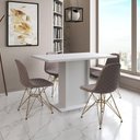 Ver imagem 1 de Mesa Jantar Londres Tampo Branco 120cm 4 Cadeiras Base Dourado Estofado Nude Médio