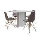 Ver imagem 6 de Mesa Jantar Londres Tampo Branco 120cm 4 Cadeiras Base Dourado Estofado Nude Médio