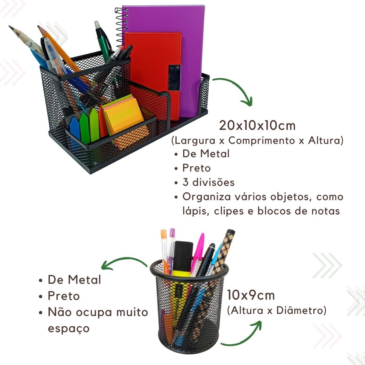 Kit Escritório Organizador Mesa Bandeja Porta Caneta Lápis Preto - 4