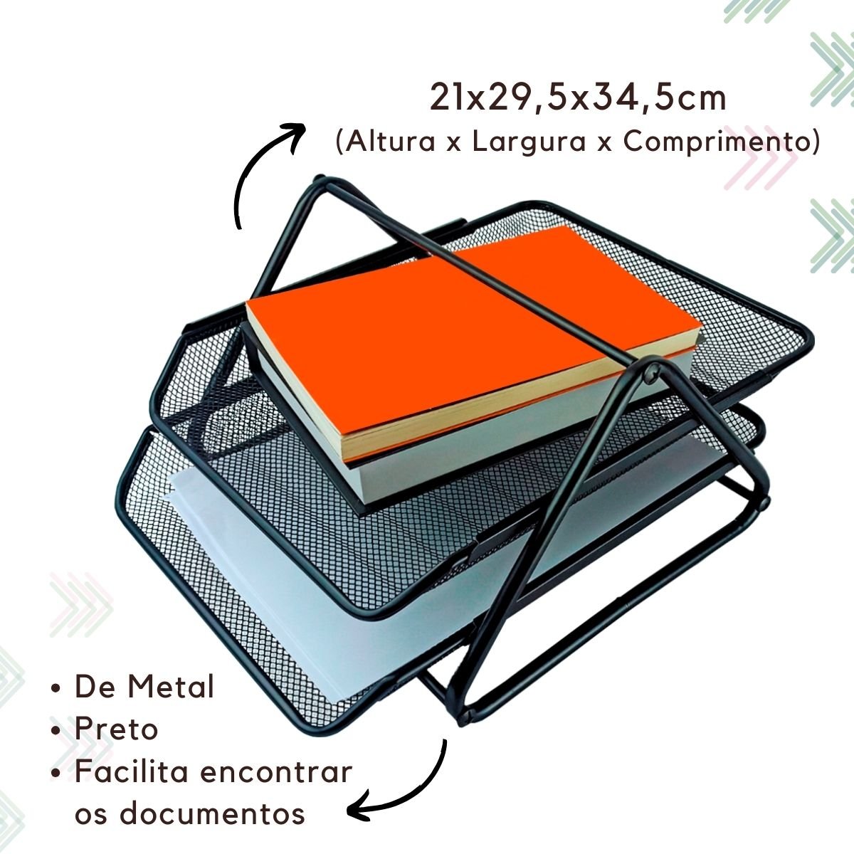 Kit Escritório Organizador Mesa Bandeja Porta Caneta Lápis Preto - 5