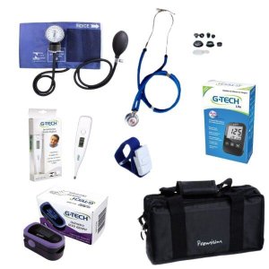 Kit Acadêmico Premium Azul + Kit Medidor de Glicose Free Lite + Oxímetro Digital Oled - G-tech
