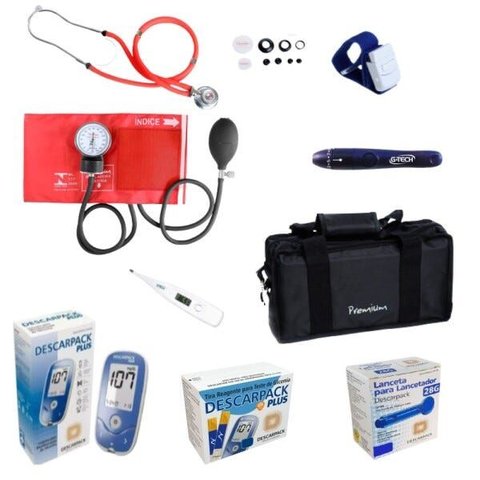 Kit Acadêmico Vermelho G-tech + Caneta Lancetadora G-tech + Medidor de Glicose + 50 Lancetas + 50 Ti