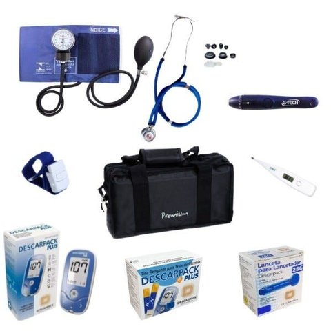 Kit Acadêmico Azul G-Tech + Caneta Lancetadora G-tech + Medidor de Glicose + 50 Lancetas + 50 Tiras 
