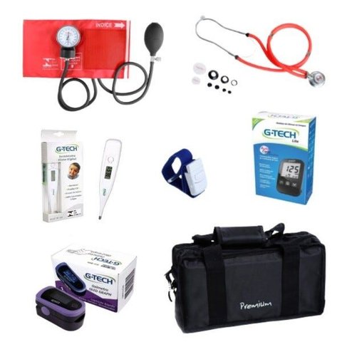 Kit Acadêmico Premium Vermelho + Kit Medidor de Glicose Free Lite + Oxímetro Digital Oled - G-tech