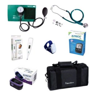 Kit Acadêmico Premium Verde + Kit Medidor de Glicose Free Lite + Oxímetro Digital Oled - G-tech