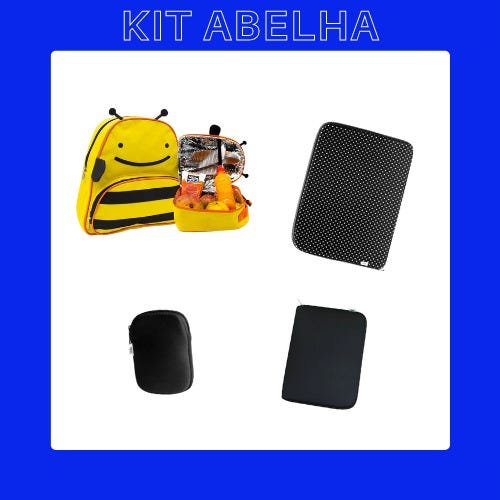 Kit Mochila com Lancheira Térmica Modelo Abelha, 1 Capa Neo Zíper 15.6 + 1 Capa para Tablet +1 - 2