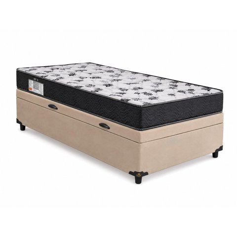 Cama Box Baú Solteiro Sintético Bege+ Colchão Solteiro de Espuma - Ortobom ISO 100