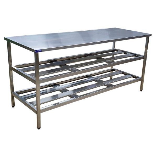 Mesa Aço Inox Profissional 150x70x90cm 2 Prateleiras Senestradas Nortinox - 3