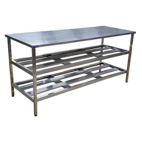 Mesa Aço Inox Profissional 150x70x90cm 2 Prateleiras Senestradas Nortinox - 1