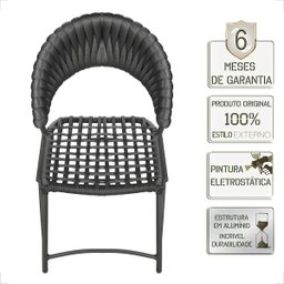 Cadeira de Jantar Milão Aluminio e Croche Náutico 3 Unidades - Preta - 3